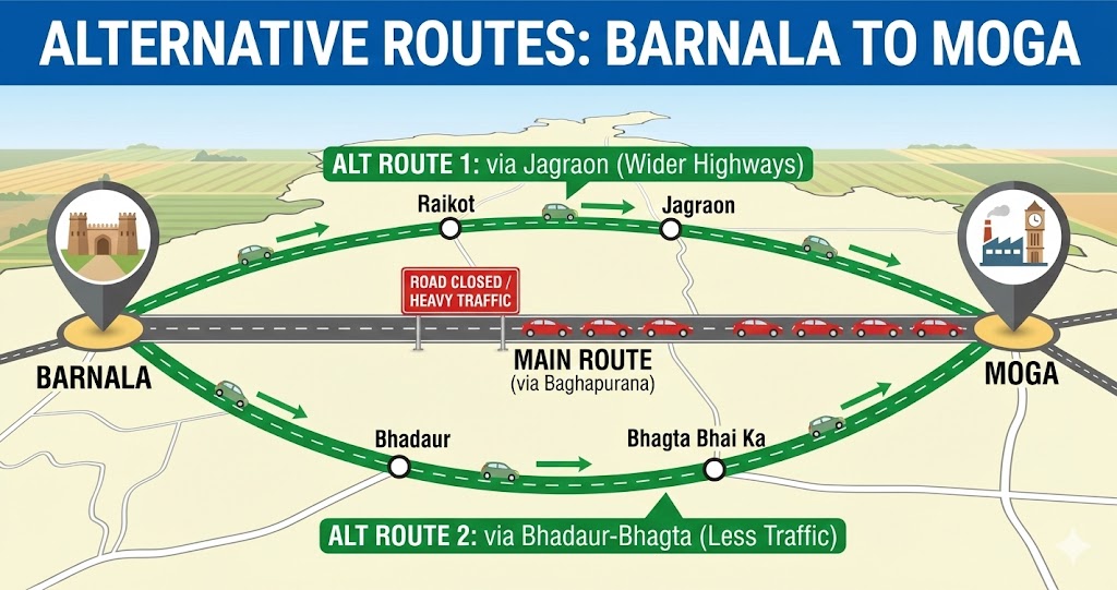 Barnala to Moga Alternative Routes