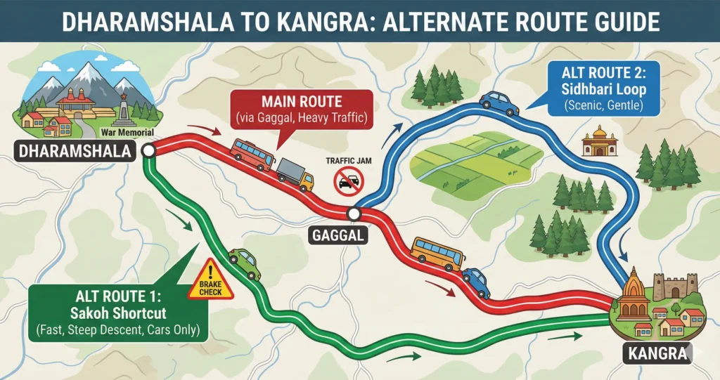 Dharamshala to Kangra Alternative Route
