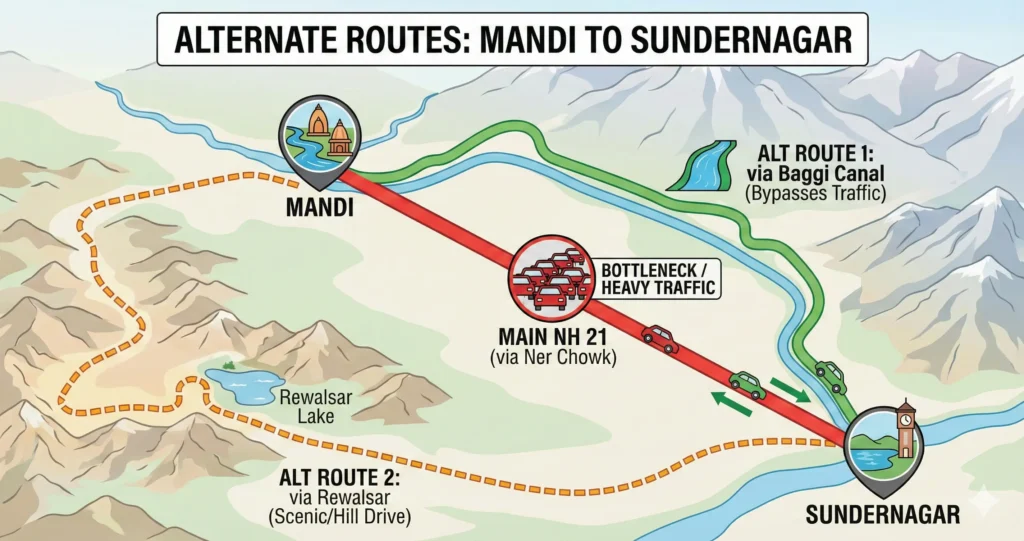 Mandi to Sundernagar Alternate Routes