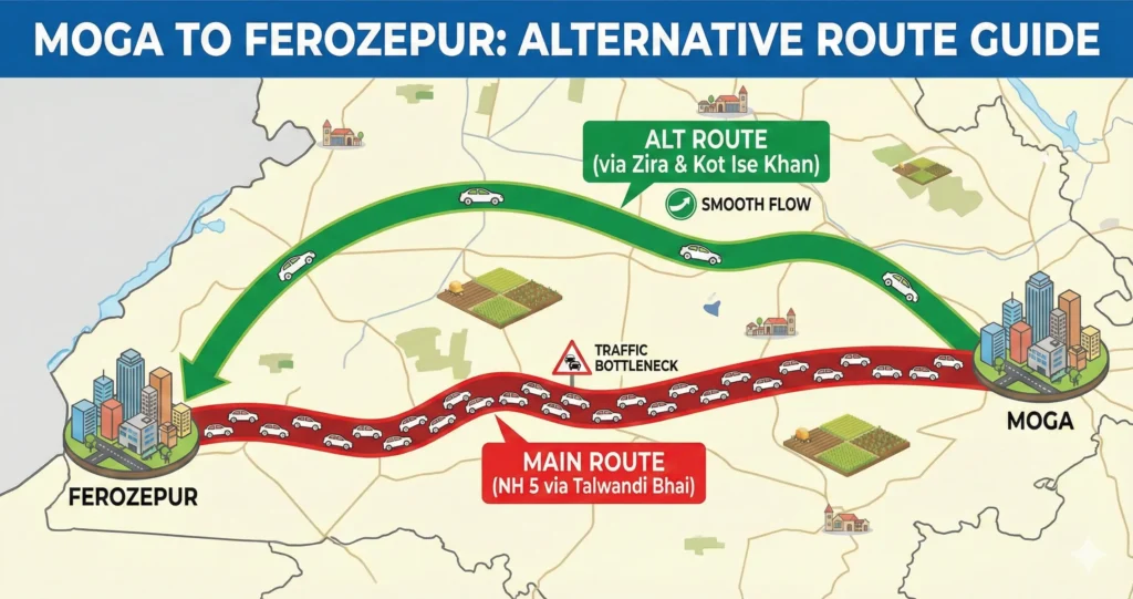 Moga to Ferozepur Alternative Route