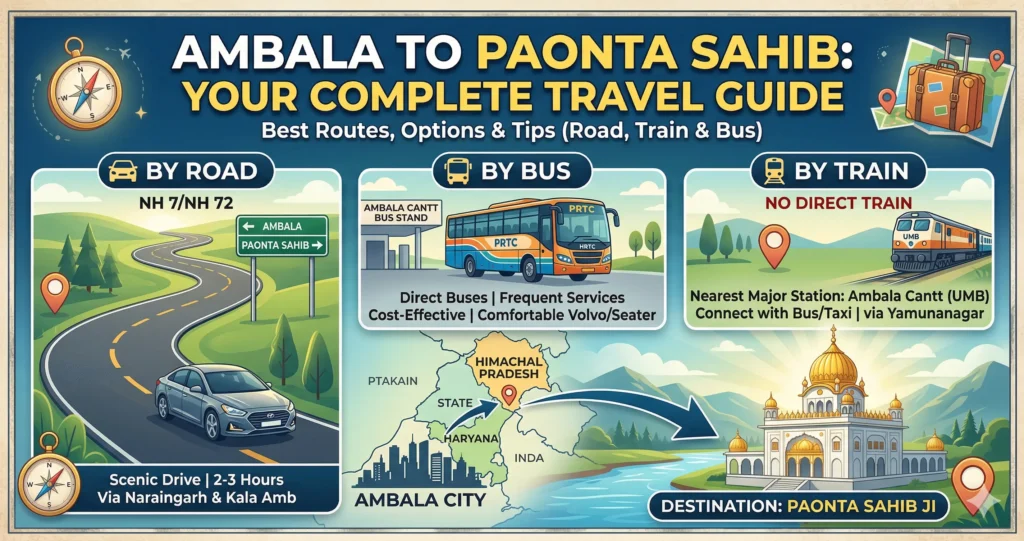 Ambala to Paonta Sahib Best Routes