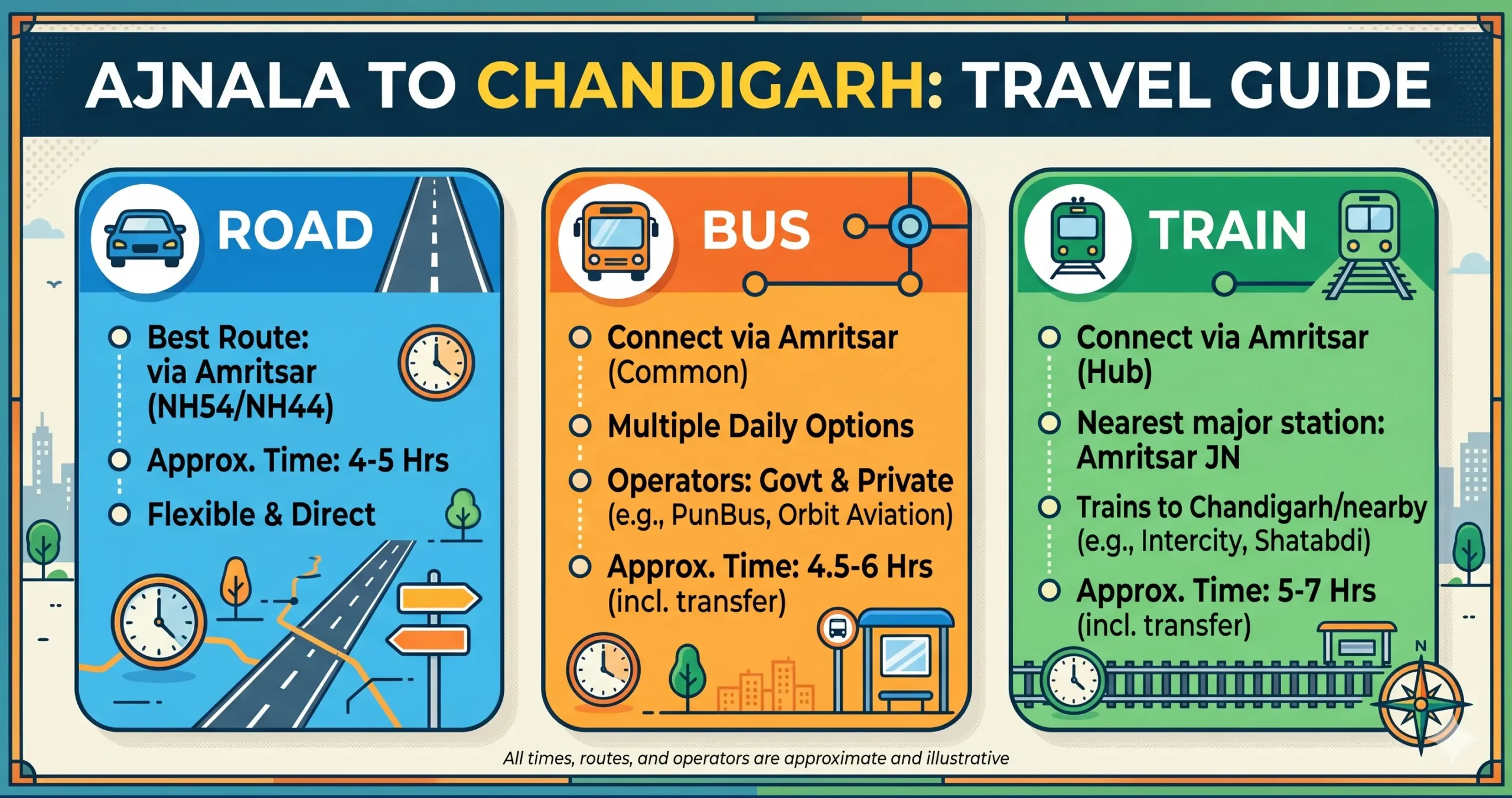 Ajnala to Chandigarh Route