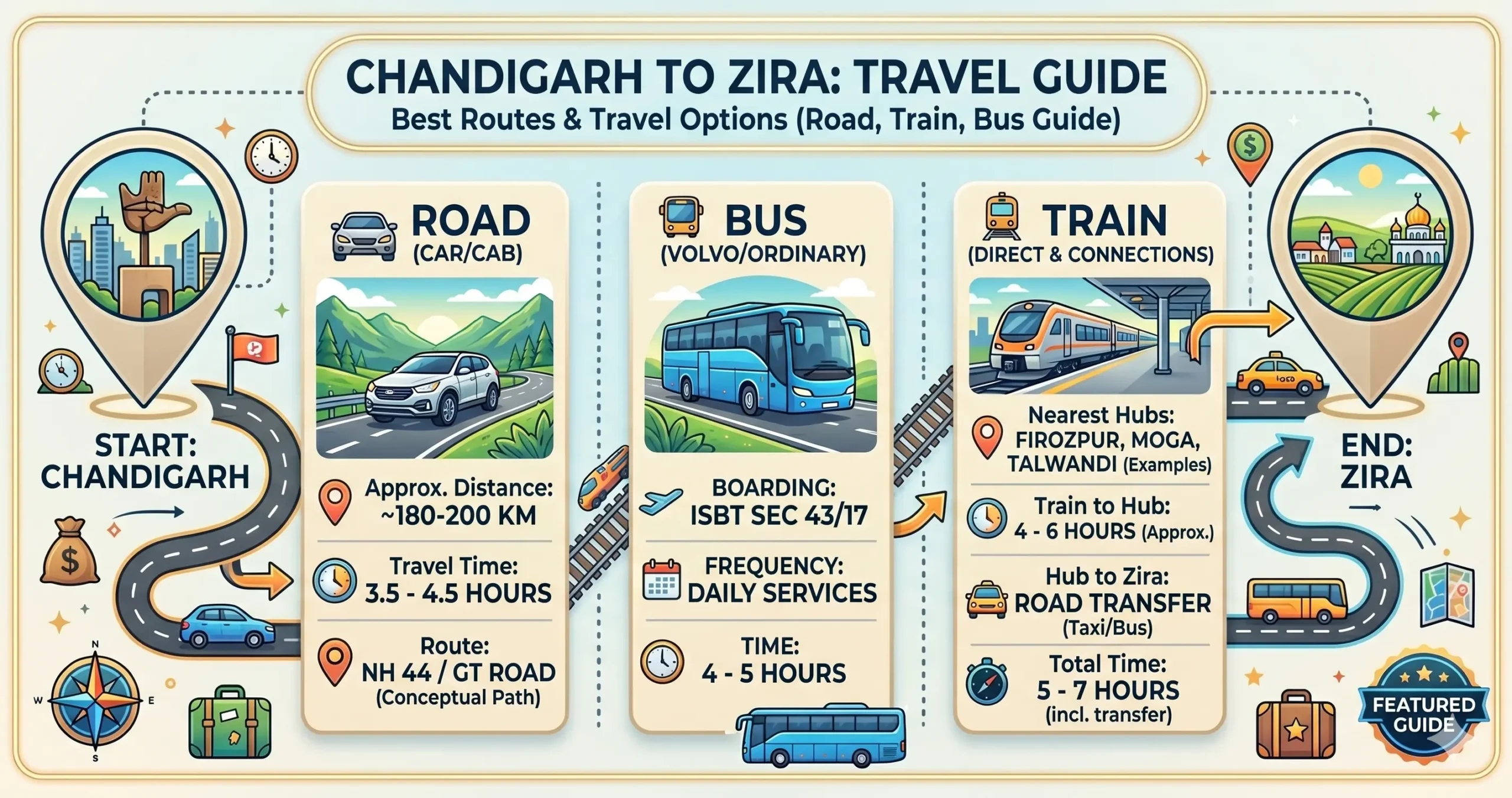 Chandigarh to Zira Route