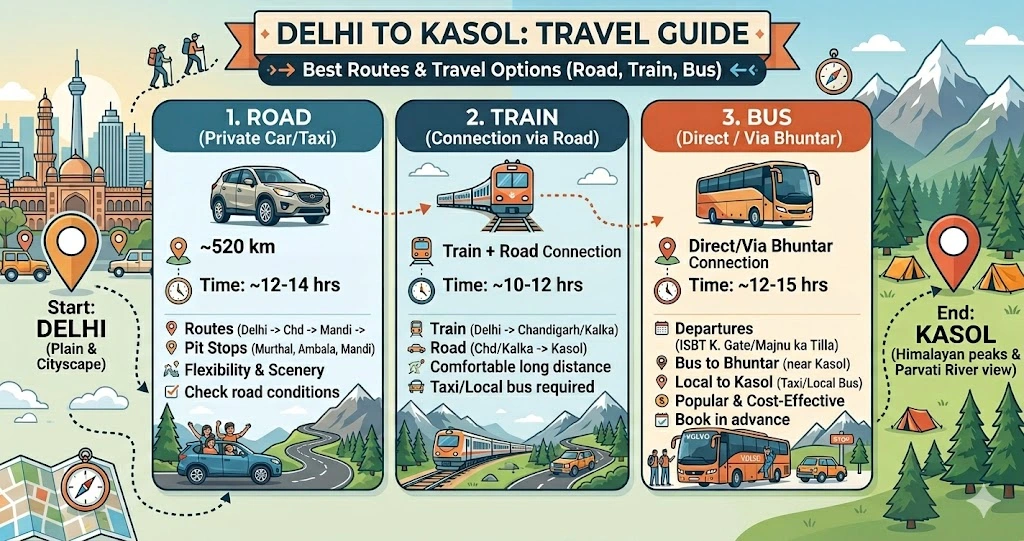 Delhi to Kasol Route