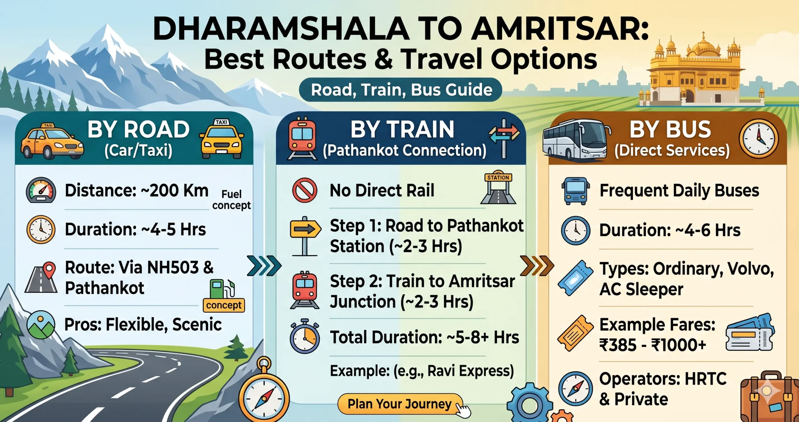 Dharamshala to Amritsar Route