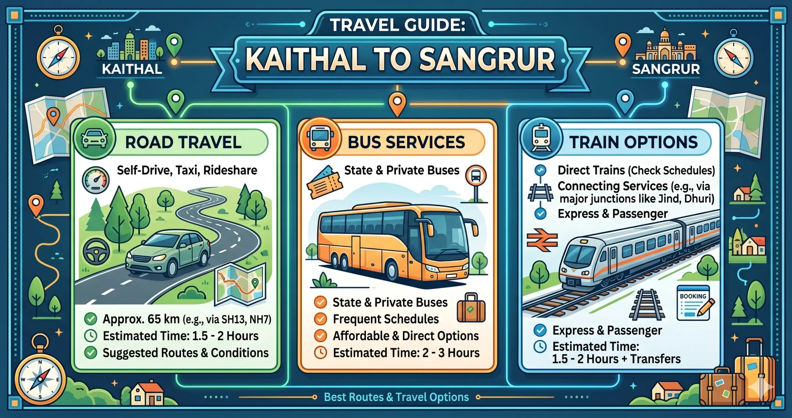 Kaithal to Sangrur Travel Route
