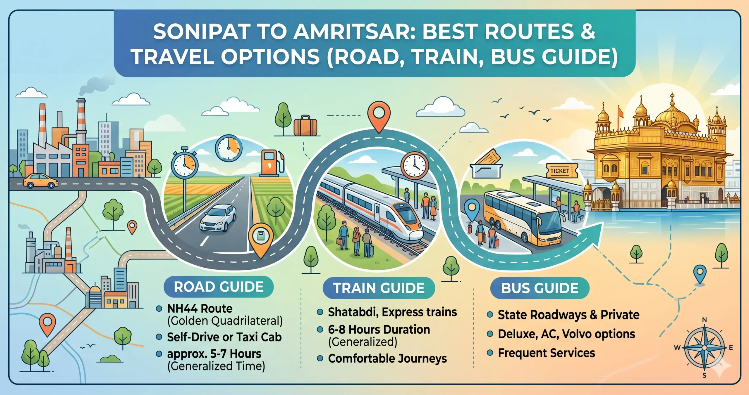 Sonipat to Amritsar Route